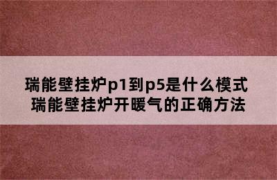 瑞能壁挂炉p1到p5是什么模式 瑞能壁挂炉开暖气的正确方法